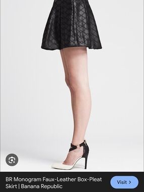 Banana Republic Black Monogram Faux-Leather Circle Skirt